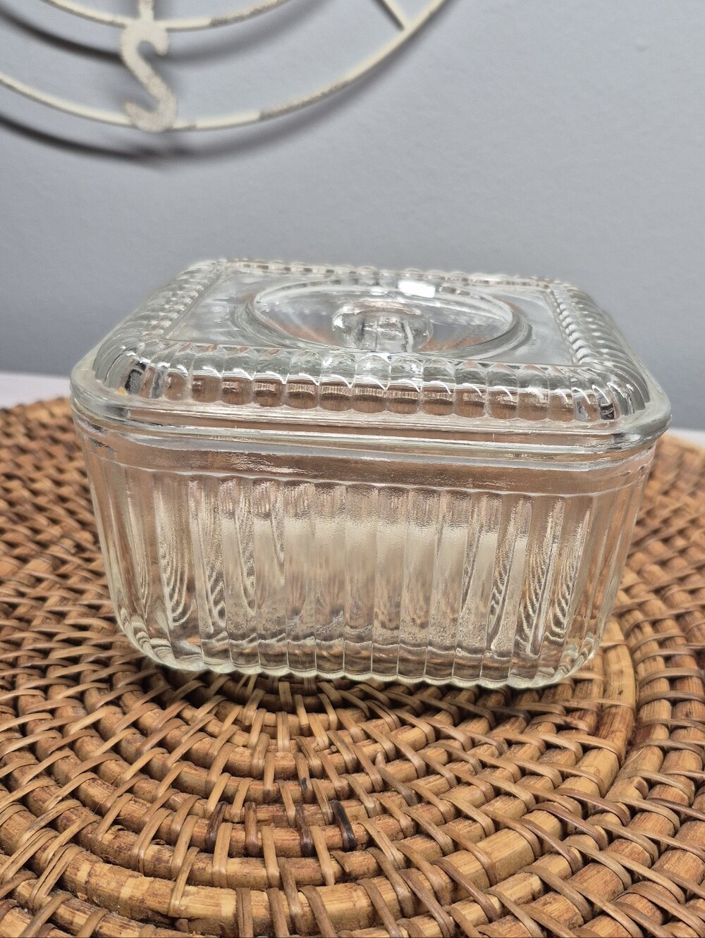 Vintage Clear Glass Square Covered Butter Dish